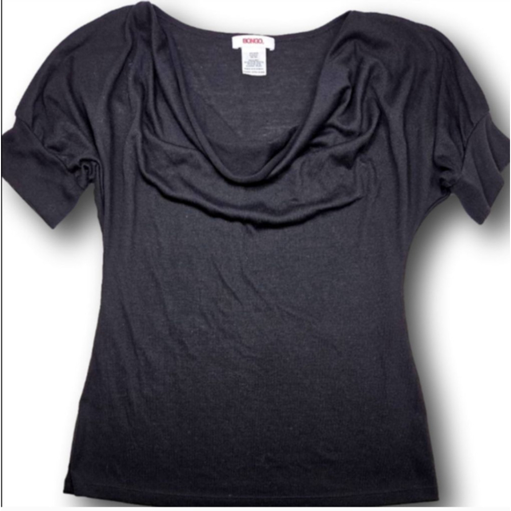 Women's Bongo Black Short Sleeve Cowl Neck Tee Juniors XL